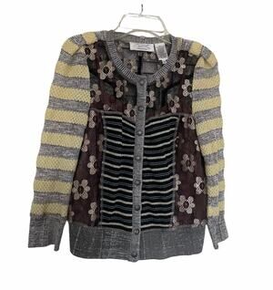 Byron Lars Beauty Mark Colorblock Sheer Tulle Knit Cardigan Top Size 4 Art